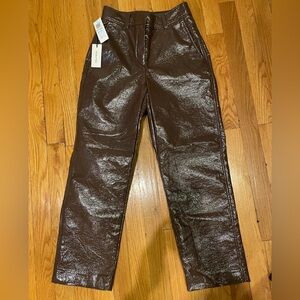 Aritzia Babaton Shiny Brown Leather Pants